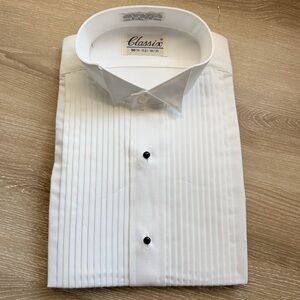 NWT Classix White Pleated Tuxedo Dress Shirt formal, M 15-15.5 38/39